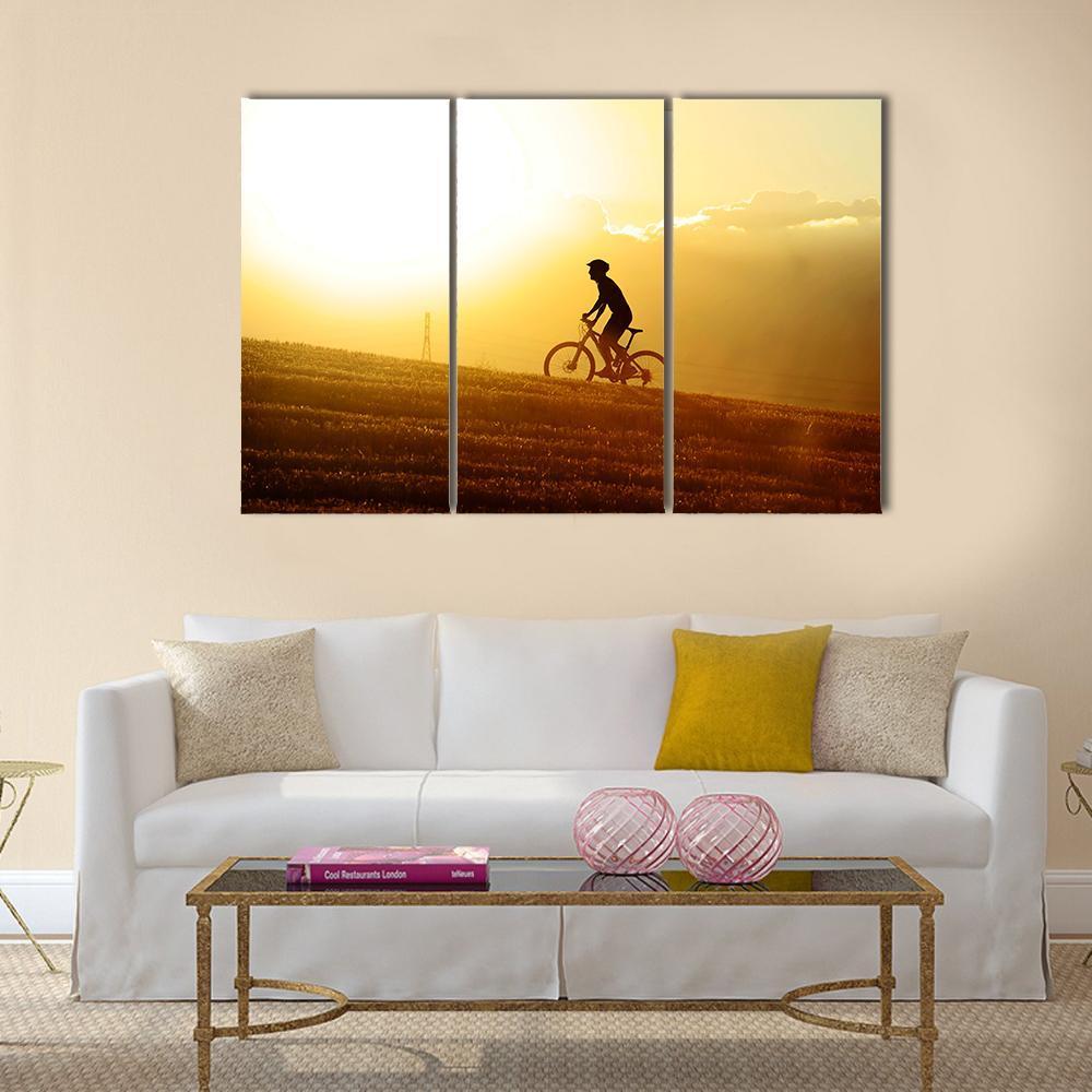 Sport Man Cycling Uphill Canvas Wall Art-3 Horizontal-Gallery Wrap-37" x 24"-Tiaracle