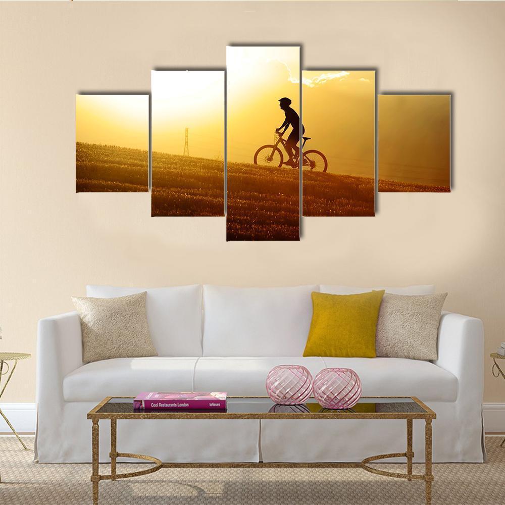 Sport Man Cycling Uphill Canvas Wall Art-5 Star-Gallery Wrap-62" x 32"-Tiaracle