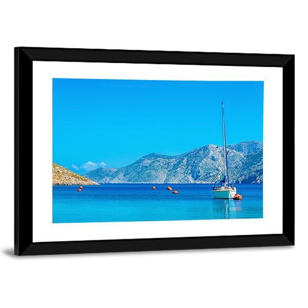 Sport Yacht In Silent Bay On Greek Island Canvas Wall Art-3 Horizontal-Gallery Wrap-25" x 16"-Tiaracle