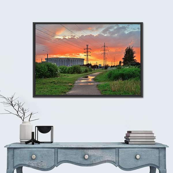Sports And Concert Complex At Sunset Canvas Wall Art-1 Piece-Floating Frame-24" x 16"-Tiaracle