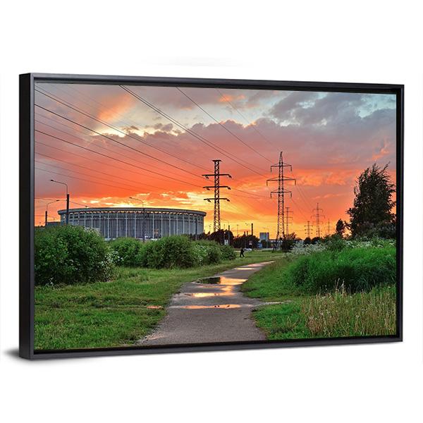 Sports And Concert Complex At Sunset Canvas Wall Art-3 Horizontal-Gallery Wrap-25" x 16"-Tiaracle