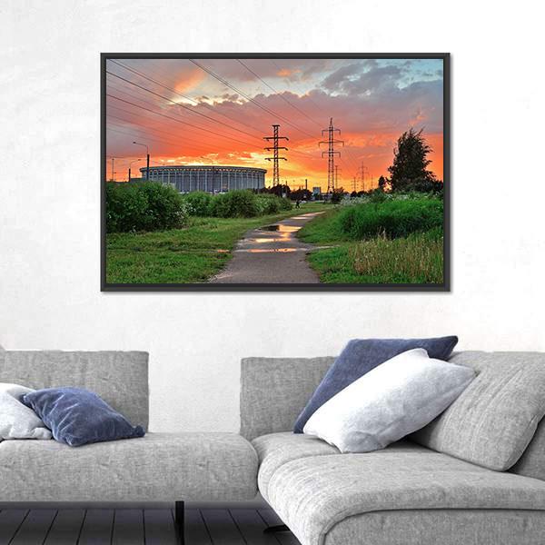Sports And Concert Complex At Sunset Canvas Wall Art-3 Horizontal-Gallery Wrap-25" x 16"-Tiaracle
