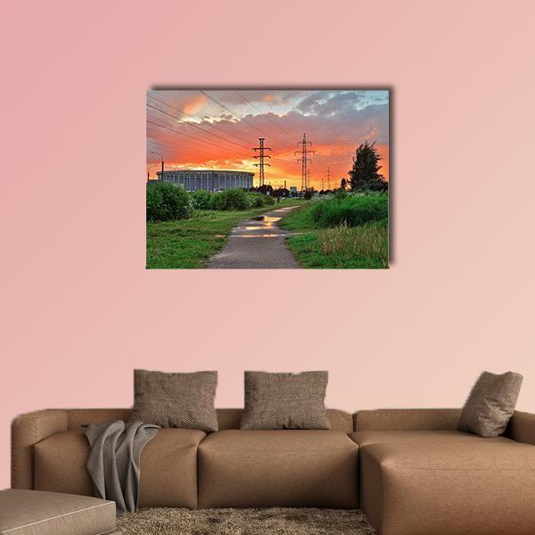 Sports And Concert Complex At Sunset Canvas Wall Art-1 Piece-Gallery Wrap-48" x 32"-Tiaracle