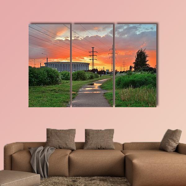 Sports And Concert Complex At Sunset Canvas Wall Art-3 Horizontal-Gallery Wrap-37" x 24"-Tiaracle