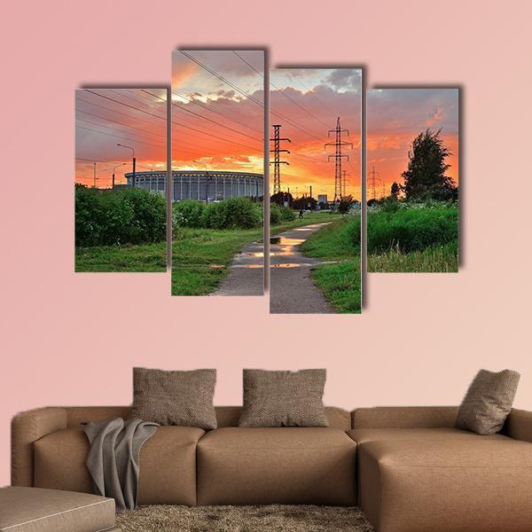 Sports And Concert Complex At Sunset Canvas Wall Art-4 Pop-Gallery Wrap-50" x 32"-Tiaracle
