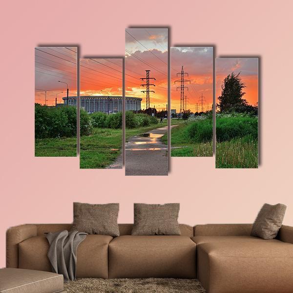 Sports And Concert Complex At Sunset Canvas Wall Art-5 Pop-Gallery Wrap-47" x 32"-Tiaracle