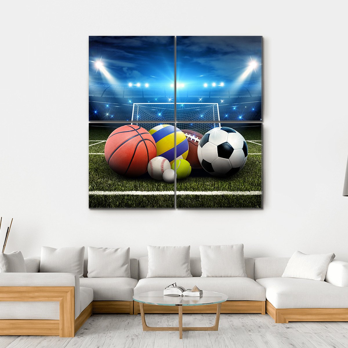 Sports Balls And Stadium Canvas Wall Art-4 Square-Gallery Wrap-17" x 17"-Tiaracle