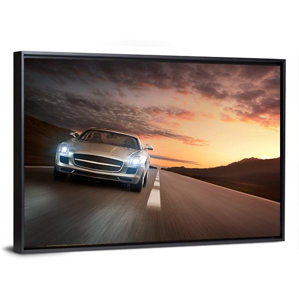 Sports Car On Highway Canvas Wall Art-3 Horizontal-Gallery Wrap-25" x 16"-Tiaracle