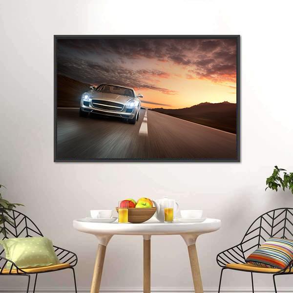 Sports Car On Highway Canvas Wall Art-3 Horizontal-Gallery Wrap-25" x 16"-Tiaracle