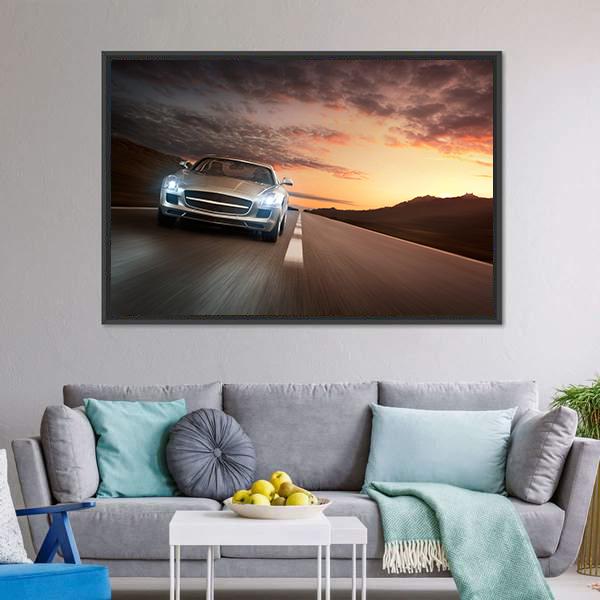 Sports Car On Highway Canvas Wall Art-3 Horizontal-Gallery Wrap-25" x 16"-Tiaracle