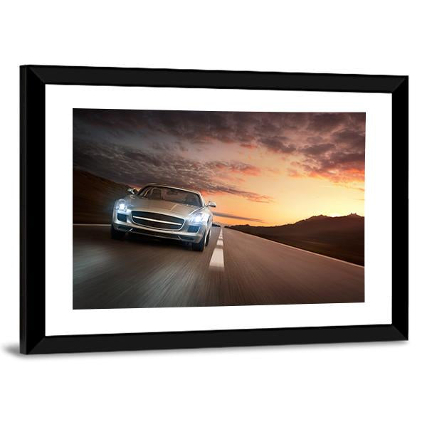 Sports Car On Highway Canvas Wall Art-3 Horizontal-Gallery Wrap-25" x 16"-Tiaracle