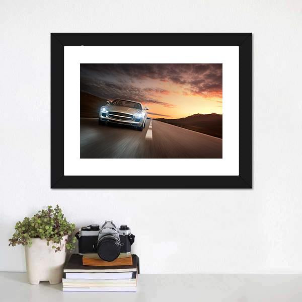 Sports Car On Highway Canvas Wall Art-1 Piece-Framed Print-20" x 16"-Tiaracle