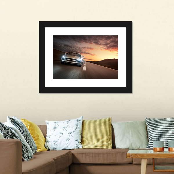 Sports Car On Highway Canvas Wall Art-3 Horizontal-Gallery Wrap-25" x 16"-Tiaracle