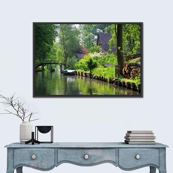 Spree Forest House On The Water Canvas Wall Art-1 Piece-Floating Frame-24" x 16"-Tiaracle
