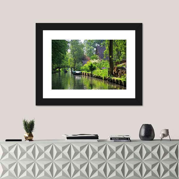 Spree Forest House On The Water Canvas Wall Art-1 Piece-Framed Print-20" x 16"-Tiaracle