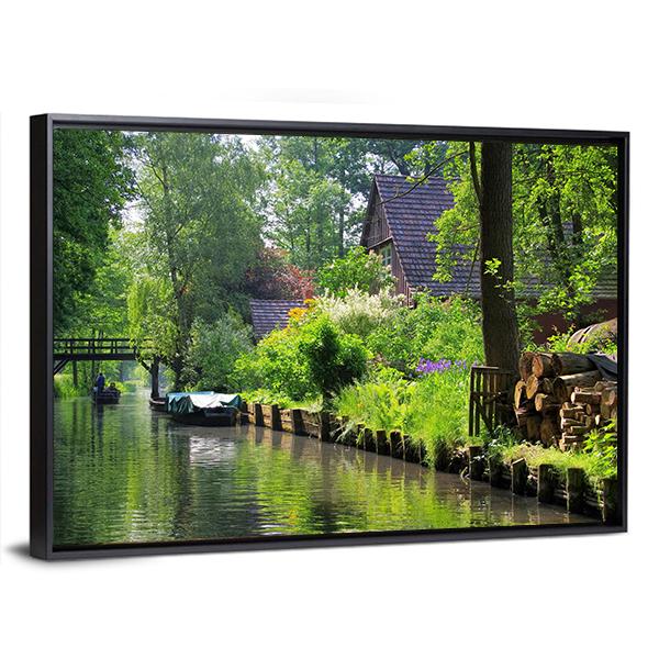 Spree Forest House On The Water Canvas Wall Art-3 Horizontal-Gallery Wrap-25" x 16"-Tiaracle