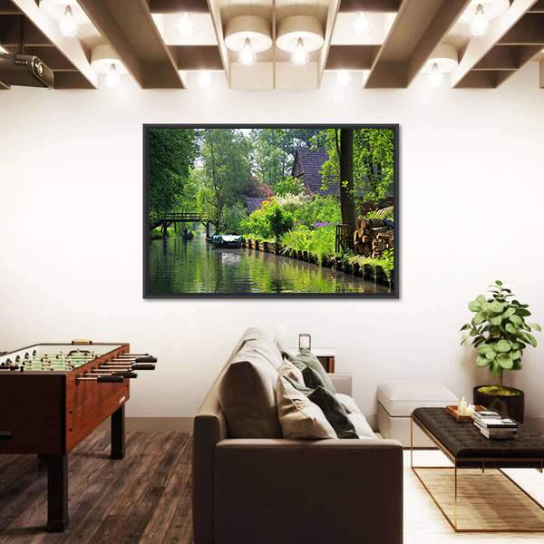 Spree Forest House On The Water Canvas Wall Art-3 Horizontal-Gallery Wrap-25" x 16"-Tiaracle
