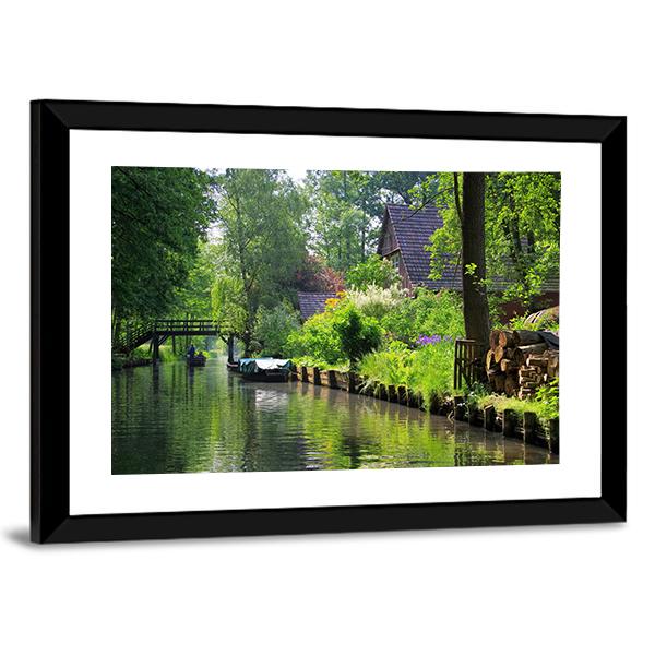 Spree Forest House On The Water Canvas Wall Art-3 Horizontal-Gallery Wrap-25" x 16"-Tiaracle