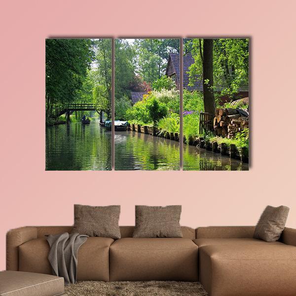 Spree Forest House On The Water Canvas Wall Art-3 Horizontal-Gallery Wrap-25" x 16"-Tiaracle