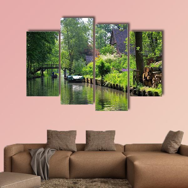 Spree Forest House On The Water Canvas Wall Art-4 Pop-Gallery Wrap-50" x 32"-Tiaracle