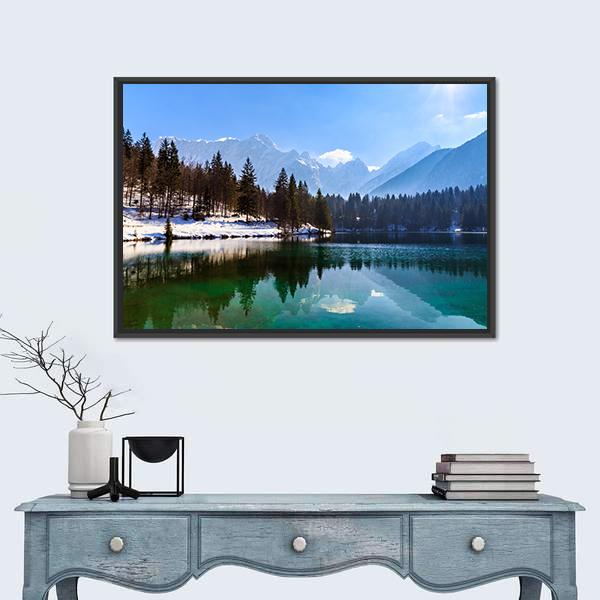 Spring At The Alpine Lake Canvas Wall Art-1 Piece-Floating Frame-24" x 16"-Tiaracle