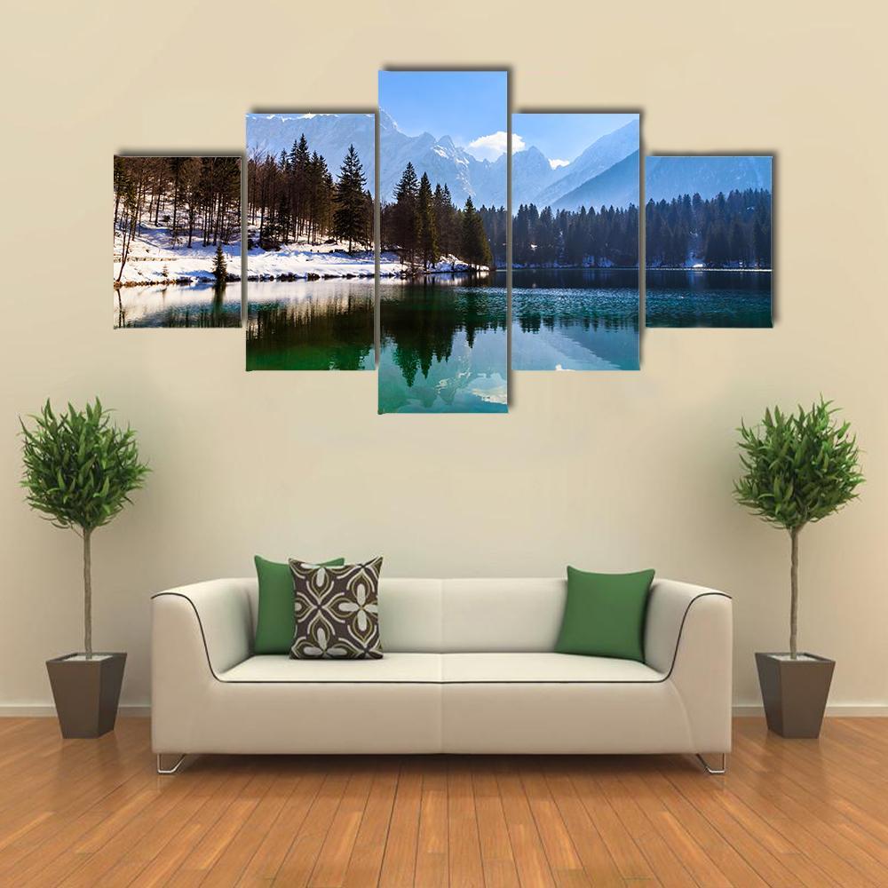 Spring At The Alpine Lake Canvas Wall Art-5 Star-Gallery Wrap-62" x 32"-Tiaracle