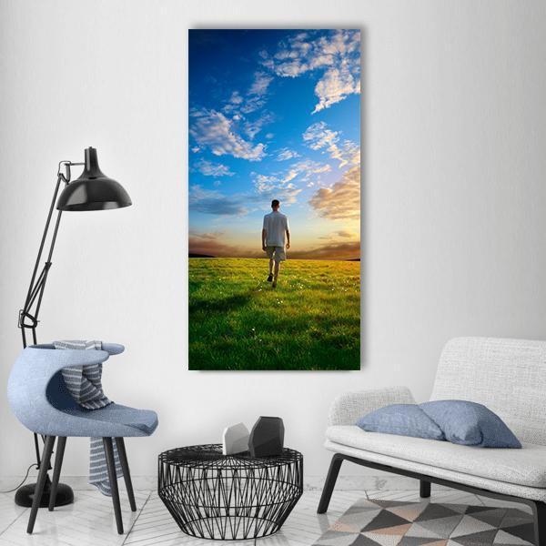 Spring Field Grass At Sunset Vertical Canvas Wall Art-1 Vertical-Gallery Wrap-12" x 24"-Tiaracle