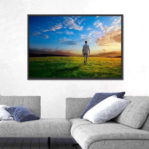 Spring Field Grass At Sunset Vertical Canvas Wall Art-3 Vertical-Gallery Wrap-12" x 25"-Tiaracle