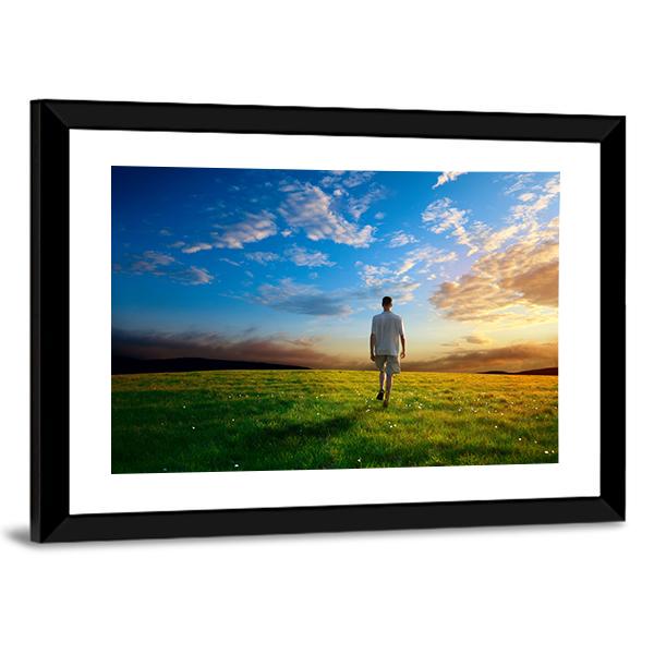 Spring Field Grass At Sunset Vertical Canvas Wall Art-3 Vertical-Gallery Wrap-12" x 25"-Tiaracle
