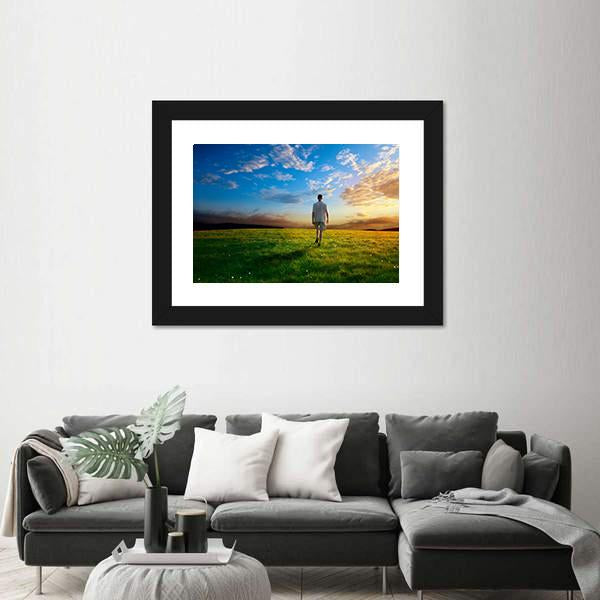 Spring Field Grass At Sunset Vertical Canvas Wall Art-3 Vertical-Gallery Wrap-12" x 25"-Tiaracle