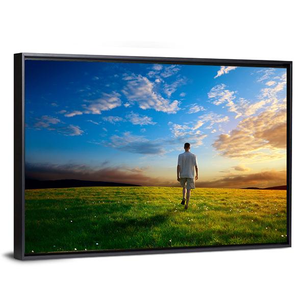 Spring Field Grass At Sunset Vertical Canvas Wall Art-3 Vertical-Gallery Wrap-12" x 25"-Tiaracle