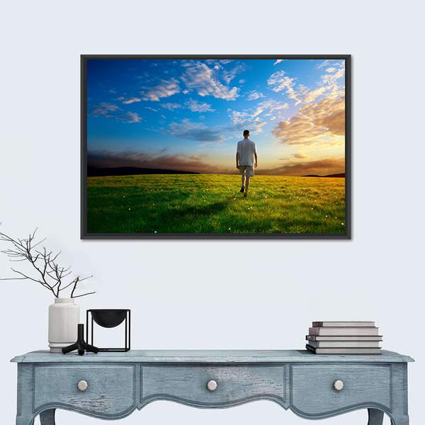 Spring Field Grass At Sunset Vertical Canvas Wall Art-3 Vertical-Gallery Wrap-12" x 25"-Tiaracle