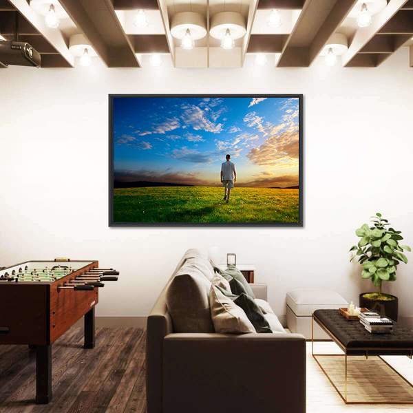Spring Field Grass At Sunset Vertical Canvas Wall Art-3 Vertical-Gallery Wrap-12" x 25"-Tiaracle