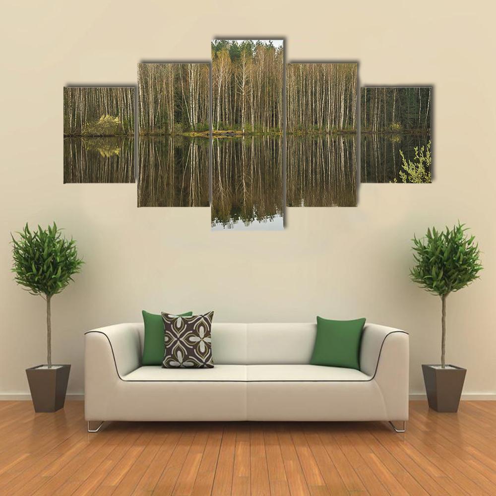 Spring Flood In Kaluga Region Canvas Wall Art-5 Star-Gallery Wrap-62" x 32"-Tiaracle