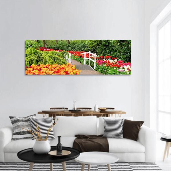Spring Flowers At Keukenhof Gardens Panoramic Canvas Wall Art-1 Piece-36" x 12"-Tiaracle