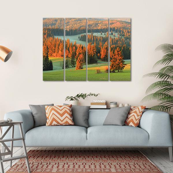 Spring Green Valley In Morning Canvas Wall Art-4 Horizontal-Gallery Wrap-34" x 24"-Tiaracle