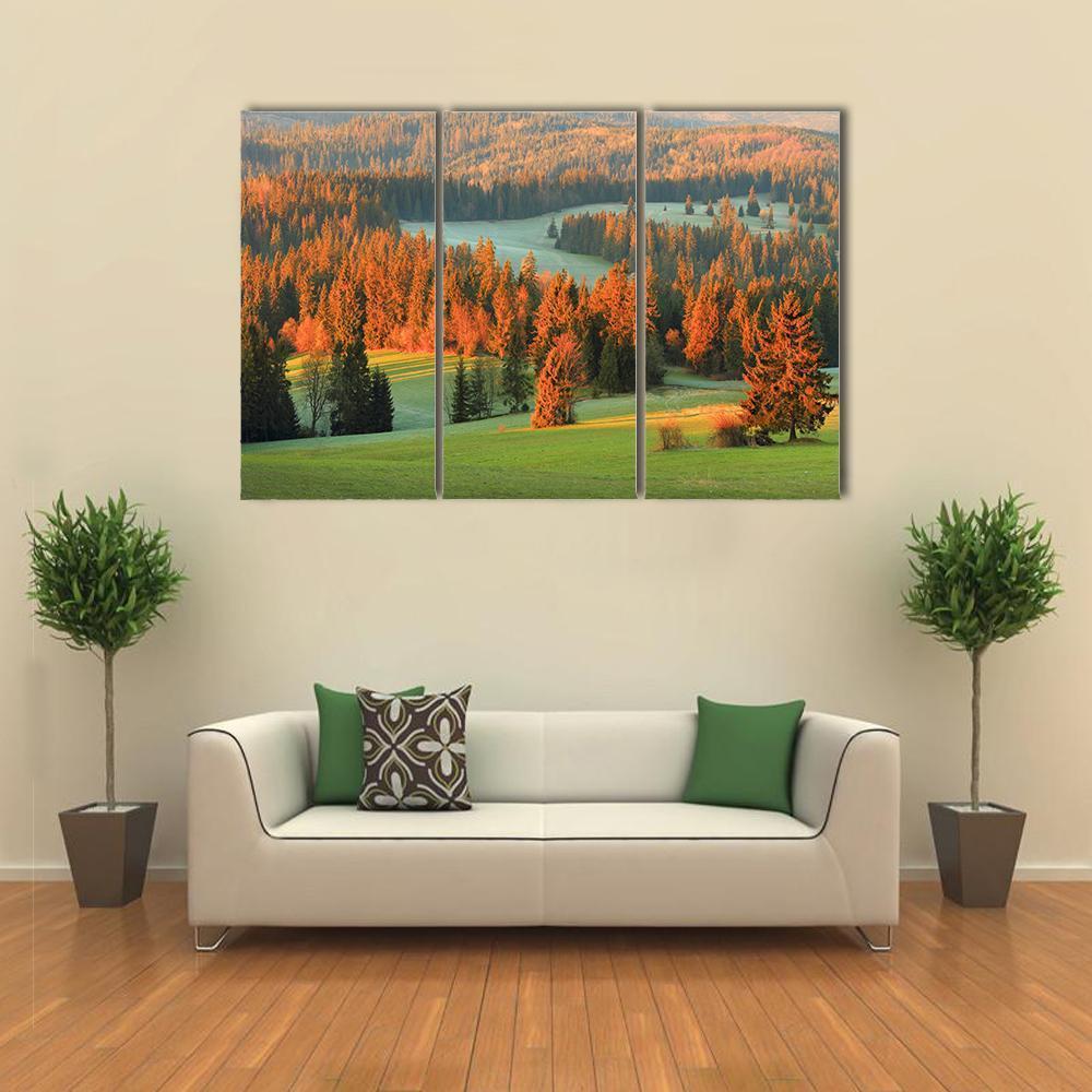 Spring Green Valley In Morning Canvas Wall Art-3 Horizontal-Gallery Wrap-37" x 24"-Tiaracle