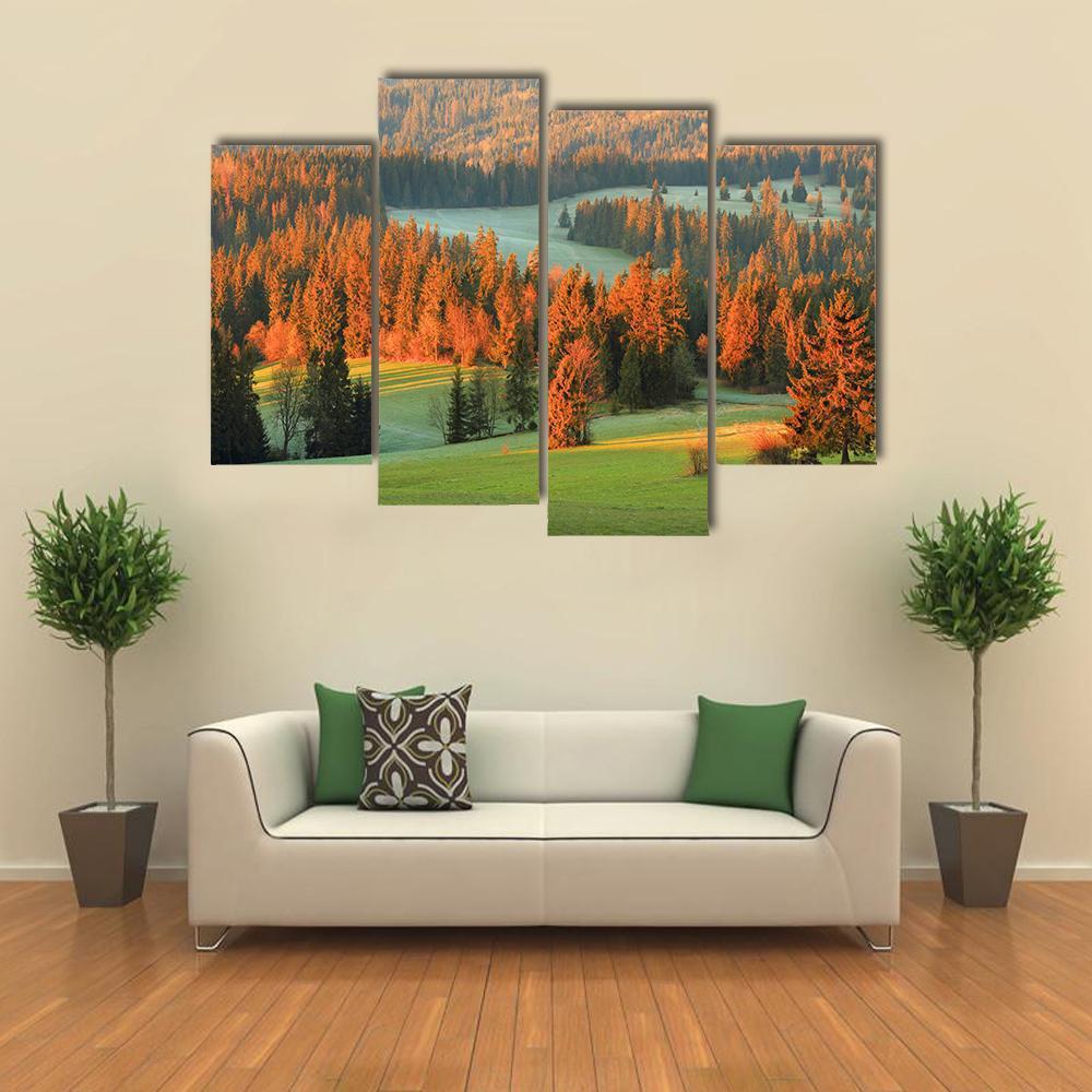 Spring Green Valley In Morning Canvas Wall Art-4 Pop-Gallery Wrap-50" x 32"-Tiaracle
