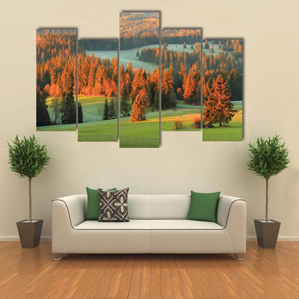 Spring Green Valley In Morning Canvas Wall Art-5 Pop-Gallery Wrap-47" x 32"-Tiaracle