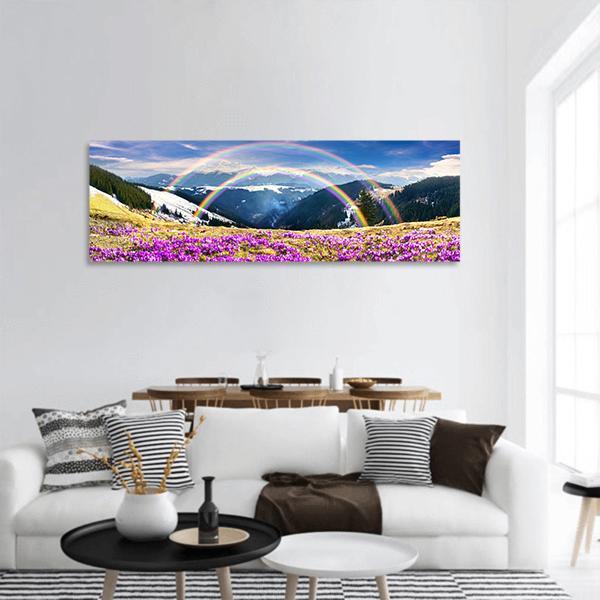 Spring In Wild Mountains Of Ukraine Panoramic Canvas Wall Art-3 Piece-25" x 08"-Tiaracle