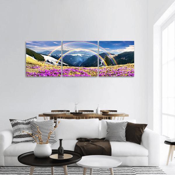 Spring In Wild Mountains Of Ukraine Panoramic Canvas Wall Art-3 Piece-25" x 08"-Tiaracle