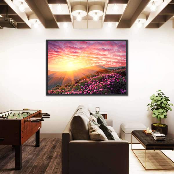 Spring Mountains Landscape &amp; Cloudy Sunset Canvas Wall Art-3 Horizontal-Gallery Wrap-25" x 16"-Tiaracle