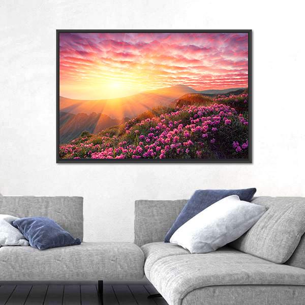 Spring Mountains Landscape &amp; Cloudy Sunset Canvas Wall Art-3 Horizontal-Gallery Wrap-25" x 16"-Tiaracle