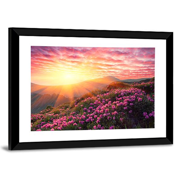 Spring Mountains Landscape &amp; Cloudy Sunset Canvas Wall Art-3 Horizontal-Gallery Wrap-25" x 16"-Tiaracle
