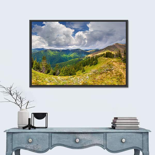 Spring Landscape In The Carpathian Mountains Canvas Wall Art-1 Piece-Floating Frame-24" x 16"-Tiaracle