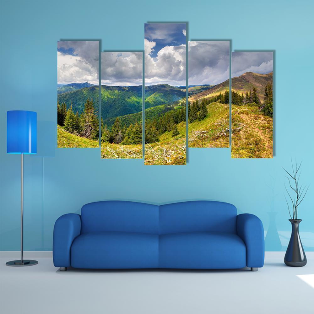 Spring Landscape In The Carpathian Mountains Canvas Wall Art-5 Pop-Gallery Wrap-47" x 32"-Tiaracle