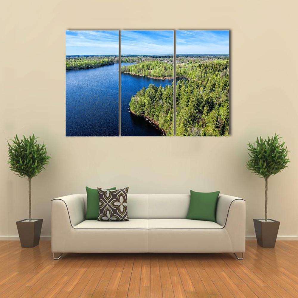 Spring Landscape Over Swedish Lake Canvas Wall Art-3 Horizontal-Gallery Wrap-37" x 24"-Tiaracle