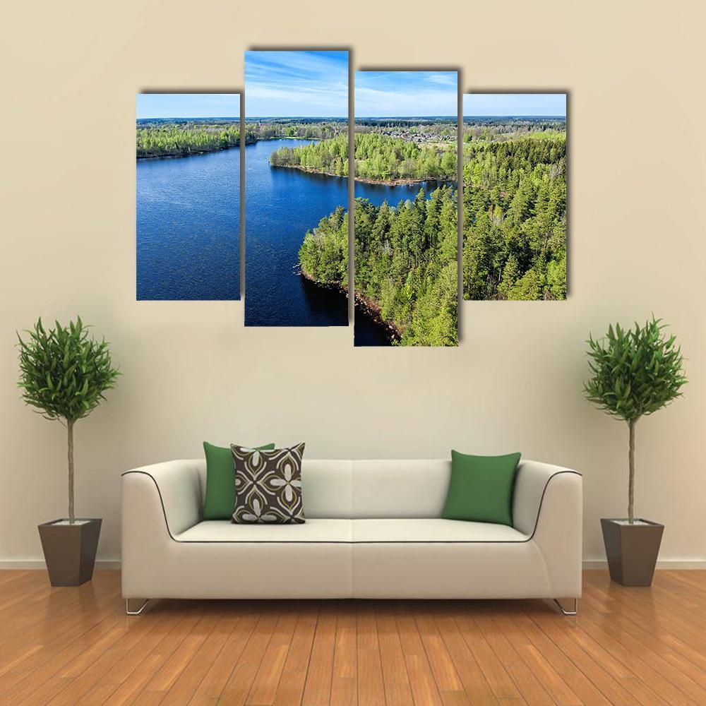 Spring Landscape Over Swedish Lake Canvas Wall Art-4 Pop-Gallery Wrap-50" x 32"-Tiaracle