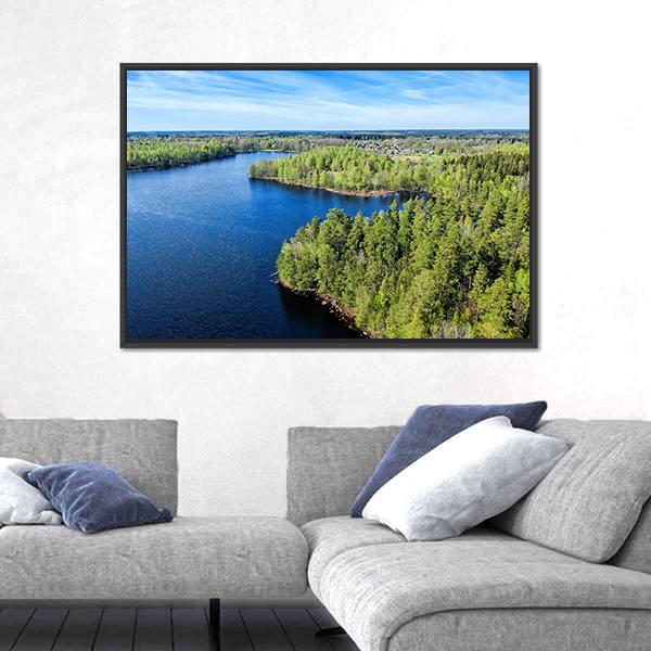 Spring Landscape Over Swedish Lake Panoramic Canvas Wall Art-1 Piece-36" x 12"-Tiaracle