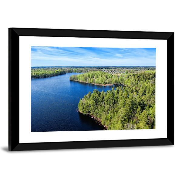 Spring Landscape Over Swedish Lake Panoramic Canvas Wall Art-1 Piece-36" x 12"-Tiaracle